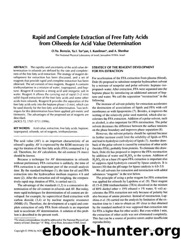 Rapid and complete extraction of free fatty acids from oilseeds for acid value determination by Unknown