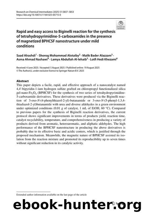 Rapid and easy access to Biginelli reaction for the synthesis of tetrahydropyrimidine-5-carboxamides in the presence of magnetized BPHCSF nanostructure under mild conditions by unknow