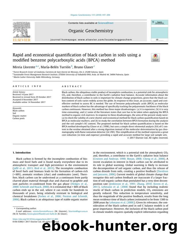 Rapid and economical quantification of black carbon in soils using a modified benzene polycarboxylic acids (BPCA) method by Mireia Llorente & María-Belén Turrión & Bruno Glaser