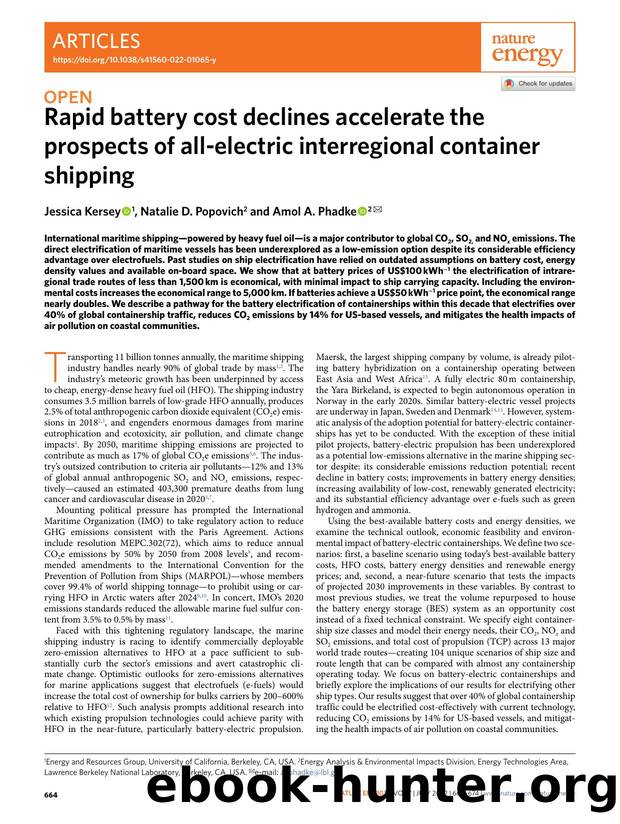 Rapid battery cost declines accelerate the prospects of all-electric interregional container shipping by Jessica Kersey & Natalie D. Popovich & Amol A. Phadke