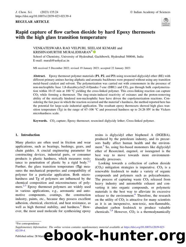 Rapid capture of flow carbon dioxide by hard Epoxy thermosets with the high glass transition temperature by Venkateswara Rao Velpuri & Seelam Kumari & Krishnamurthi Muralidharan