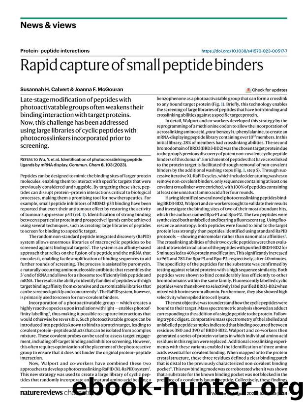 Rapid capture of small peptide binders by Susannah H. Calvert & Joanna F. McGouran