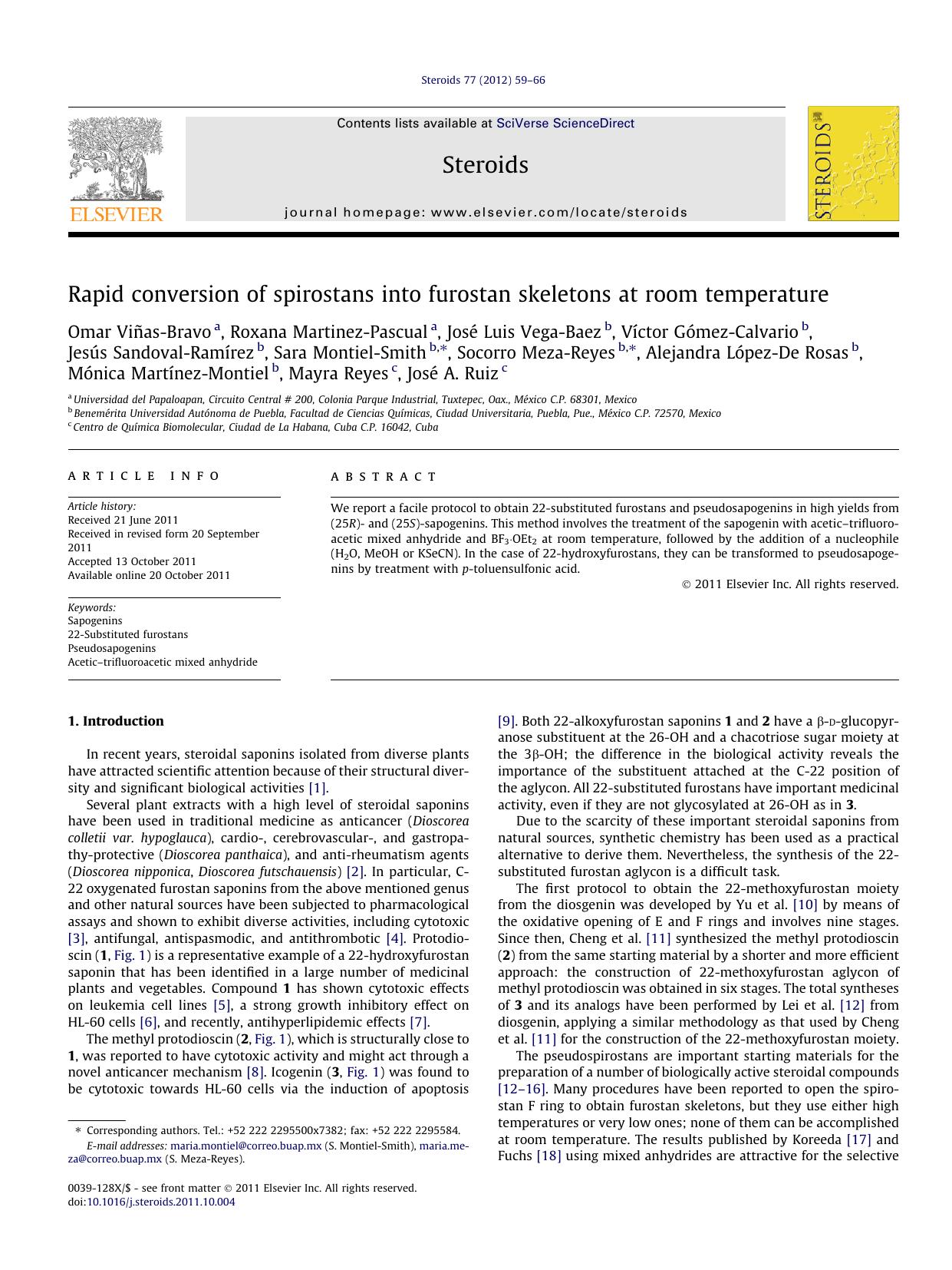 Rapid conversion of spirostans into furostan skeletons at room temperature by unknow