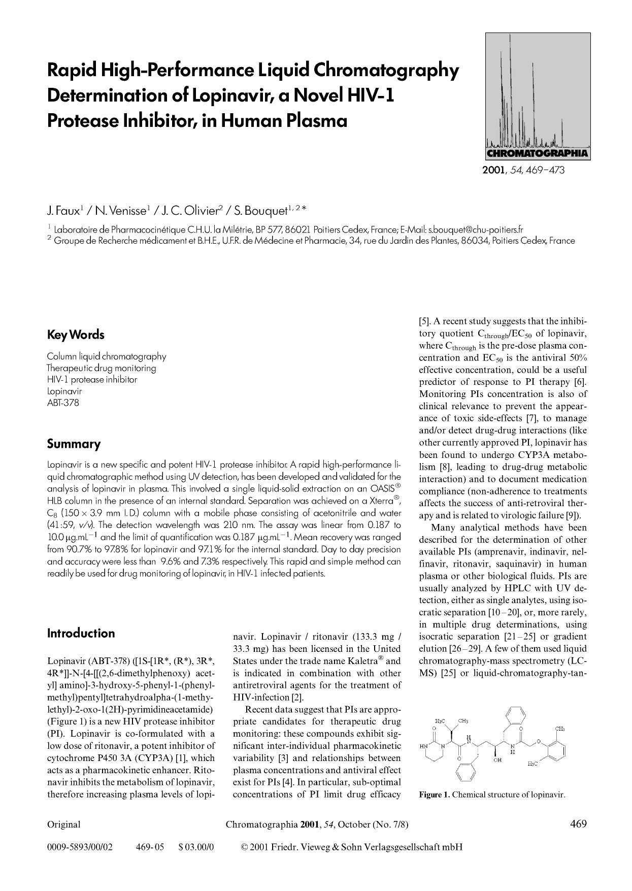 Rapid high-performance liquid chromatography determination of lopinavir, a novel HIV-1 protease inhibitor, in human plasma by Unknown