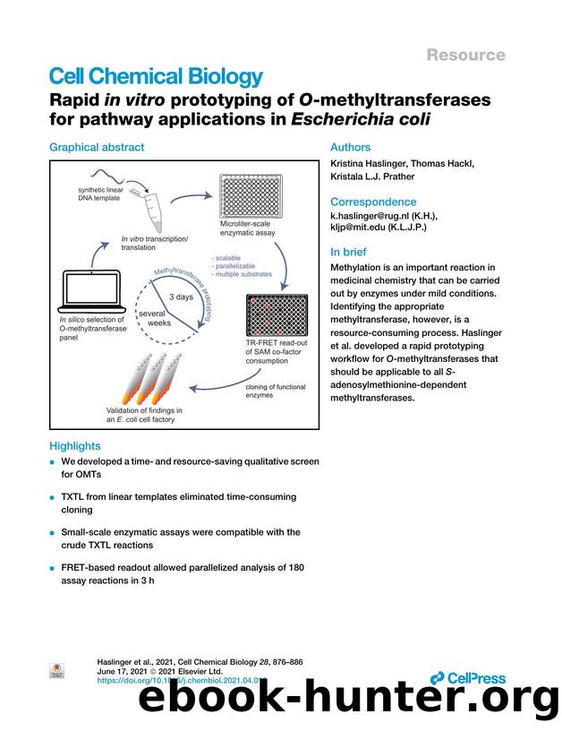 Rapid in&nbsp;vitro prototyping of O-methyltransferases for pathway applications in Escherichia coli by Kristina Haslinger & Thomas Hackl & Kristala L.J. Prather