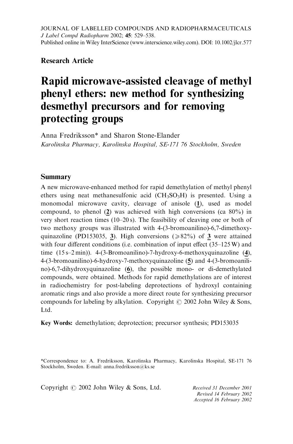Rapid microwave-assisted cleavage of methyl phenyl ethers: new method for synthesizing desmethyl precursors and for removing protecting groups by Unknown