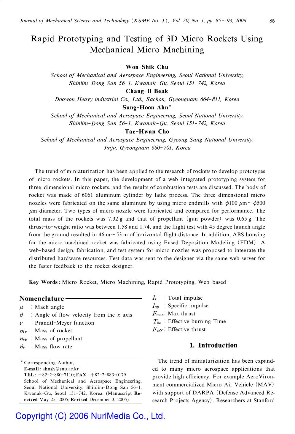 Rapid prototyping and testing of 3d micro rockets using mechanical micro machining by Unknown