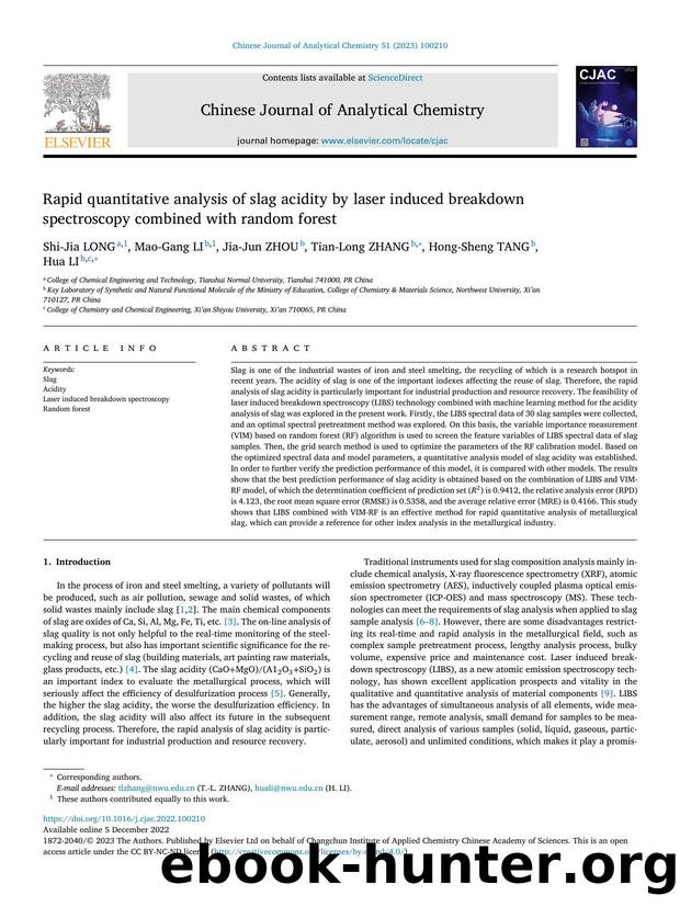 Rapid quantitative analysis of slag acidity by laser induced breakdown spectroscopy combined with random forest by Shi-Jia LONG & Mao-Gang LI & Jia-Jun ZHOU & Tian-Long ZHANG & Hong-Sheng TANG & Hua LI