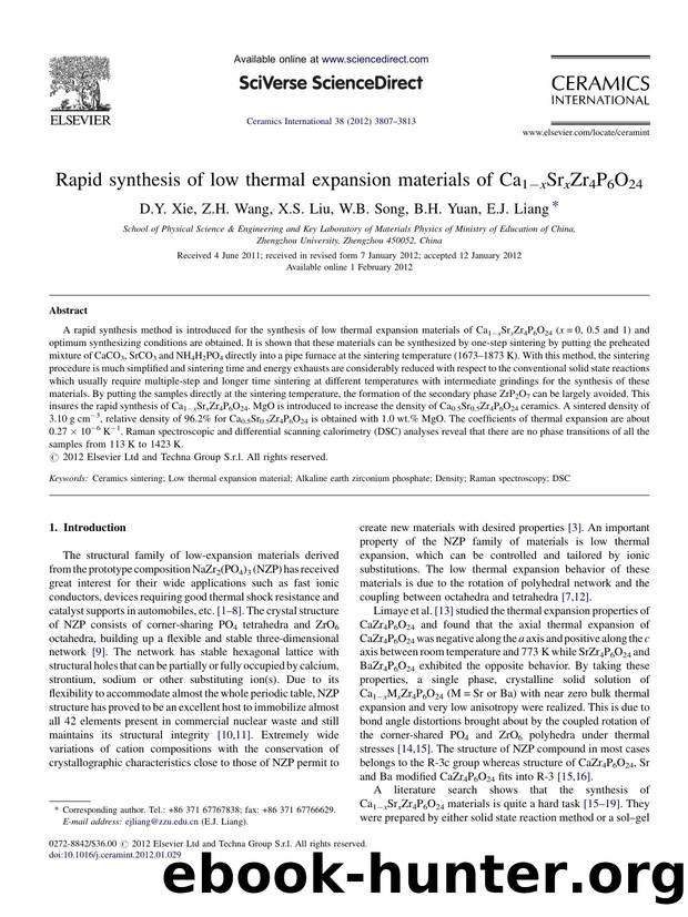 Rapid synthesis of low thermal expansion materials of Ca1âxSrxZr4P6O24 by D.Y. Xie