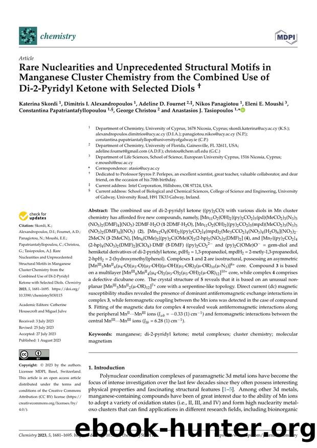 Rare Nuclearities and Unprecedented Structural Motifs in Manganese Cluster Chemistry from the Combined Use of Di-2-Pyridyl Ketone with Selected Diols "2279 by unknow