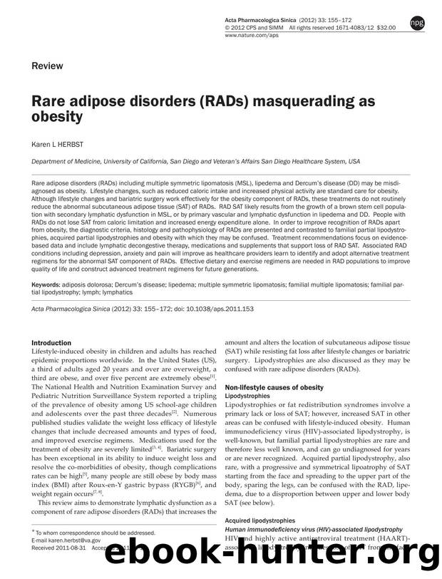 Rare adipose disorders (RADs) masquerading as obesity by Karen L Herbst