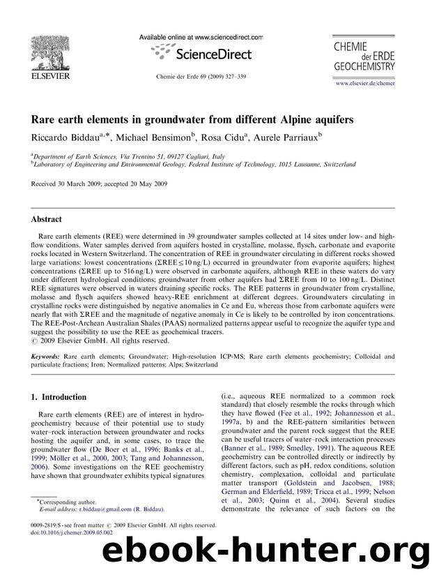 Rare earth elements in groundwater from different Alpine aquifers by Riccardo Biddau; Michael Bensimon; Rosa Cidu; Aurele Parriaux