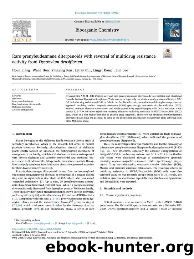 Rare prenyleudesmane diterpenoids with reversal of multidrug resistance activity from Dysoxylum densiflorum by Houli Jiang & Wang Hua & Yingying Ren & Letian Cui & Lingyi Kong & Jun Luo