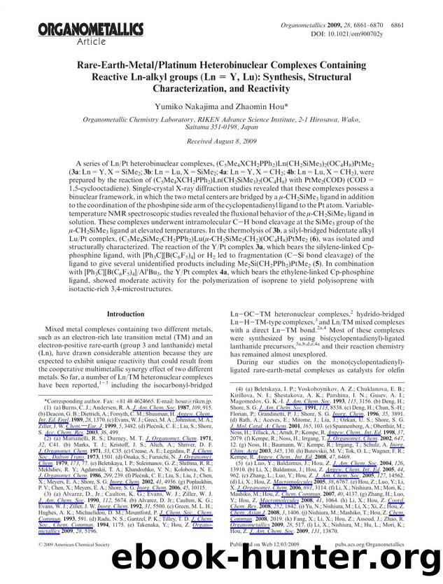 Rare-Earth-MetalPlatinum Heterobinuclear Complexes Containing Reactive Ln-alkyl groups (Ln = Y, Lu): Synthesis, Structural Characterization, and Reactivity by Unknown