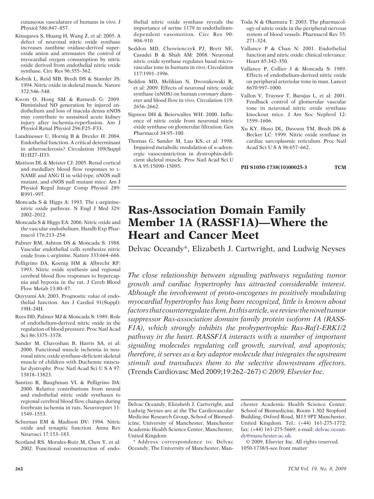 Ras-Association Domain Family Member 1A (RASSF1A)âWhere the Heart and Cancer Meet by Delvac Oceandy; Elizabeth J. Cartwright; Ludwig Neyses