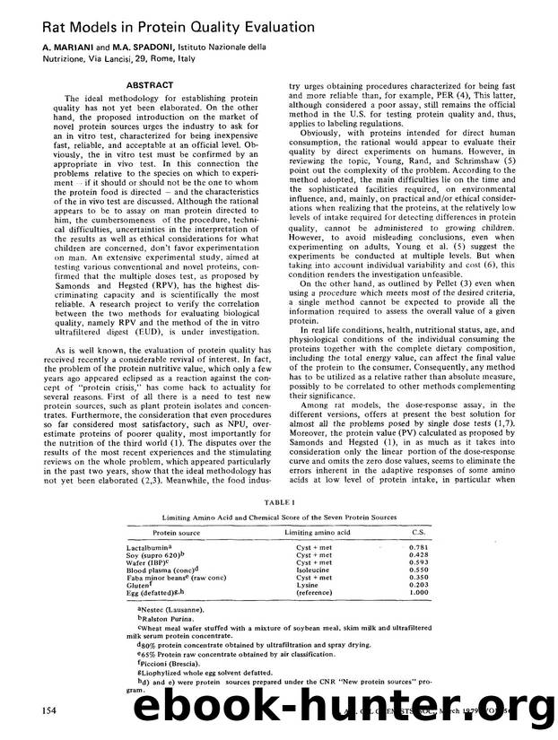 Rat models in protein quality evaluation by Unknown