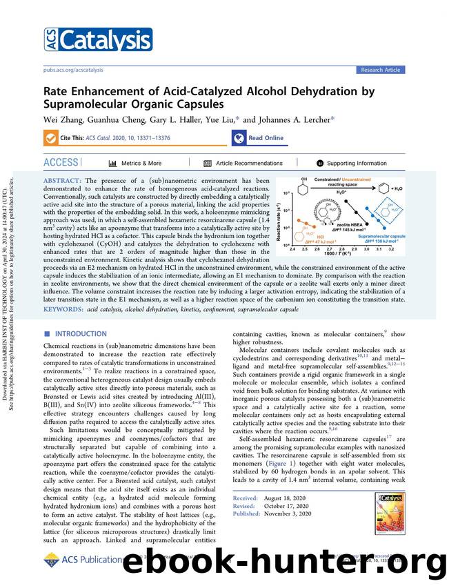 Rate Enhancement of Acid-Catalyzed Alcohol Dehydration by Supramolecular Organic Capsules by Wei Zhang Guanhua Cheng Gary L. Haller Yue Liu & Johannes A. Lercher