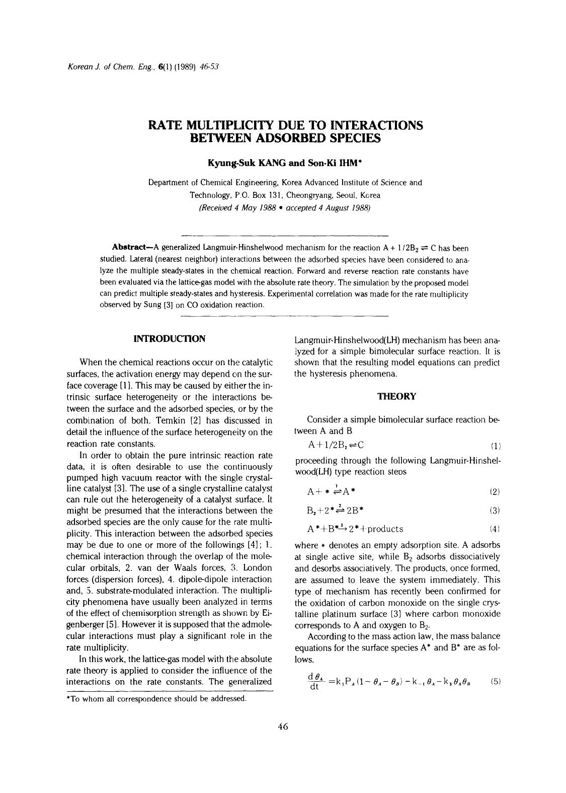 Rate multiplicity due to interactions between adsorbed species by Unknown