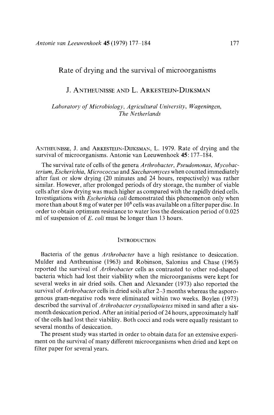 Rate of drying and the survival of microorganisms by Unknown
