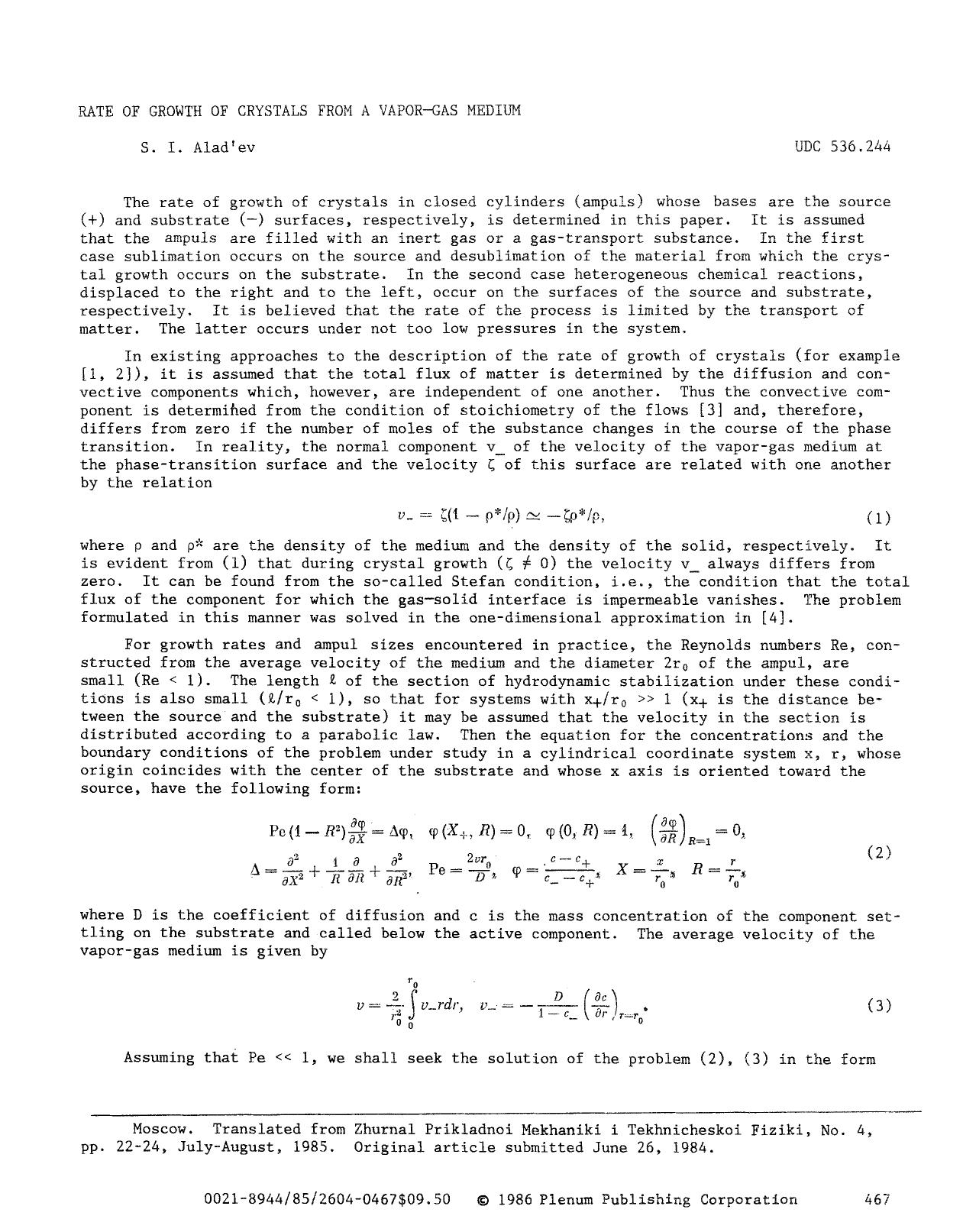 Rate of growth of crystals from a vapor-gas medium by Unknown