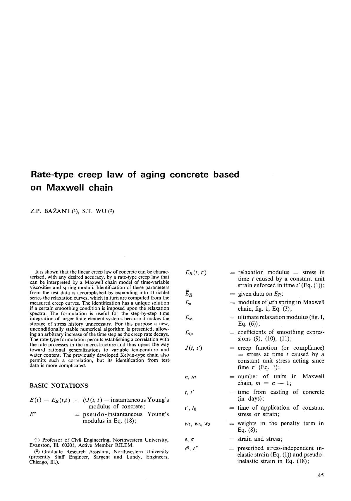 Rate-type creep law of aging concrete based on maxwell chain by Unknown