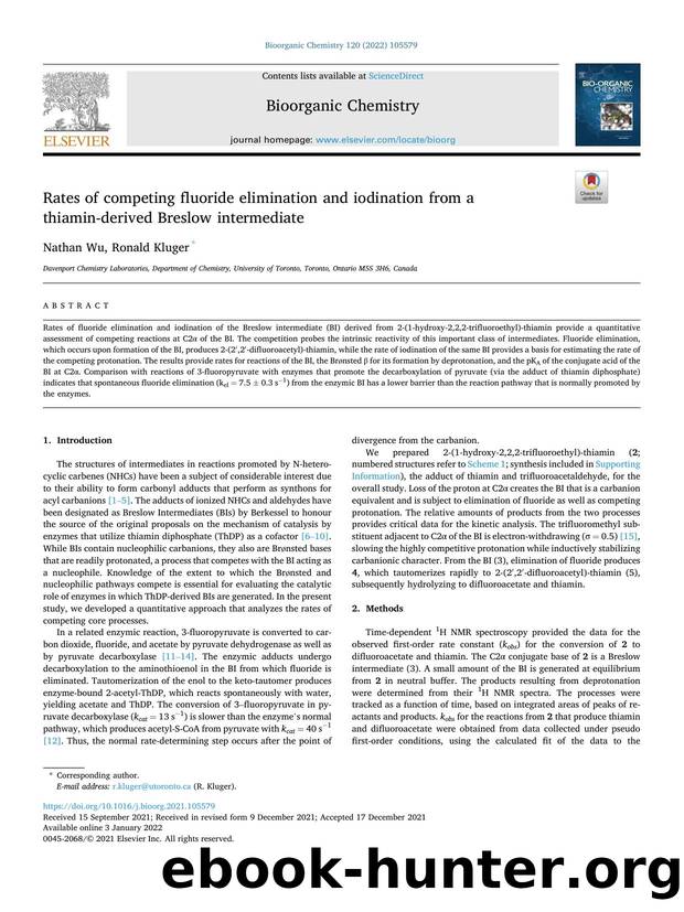Rates of competing fluoride elimination and iodination from a thiamin-derived Breslow intermediate by Nathan Wu & Ronald Kluger