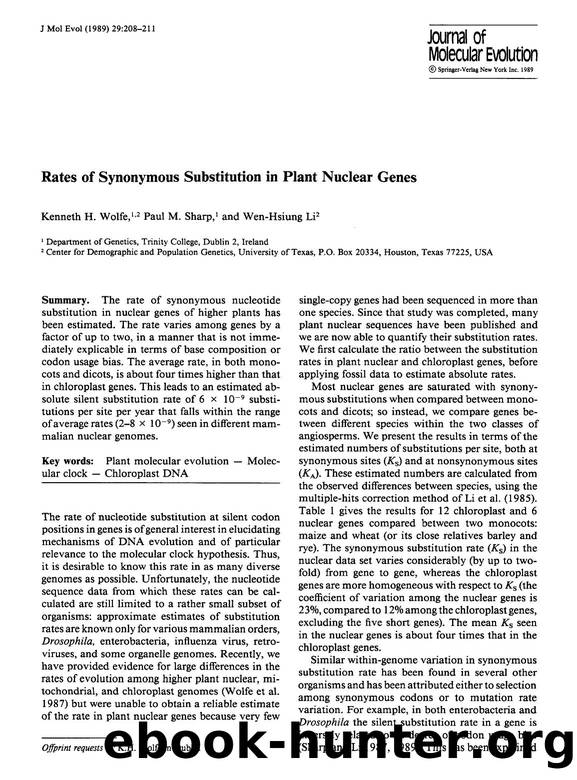 Rates of synonymous substitution in plant nuclear genes by Unknown