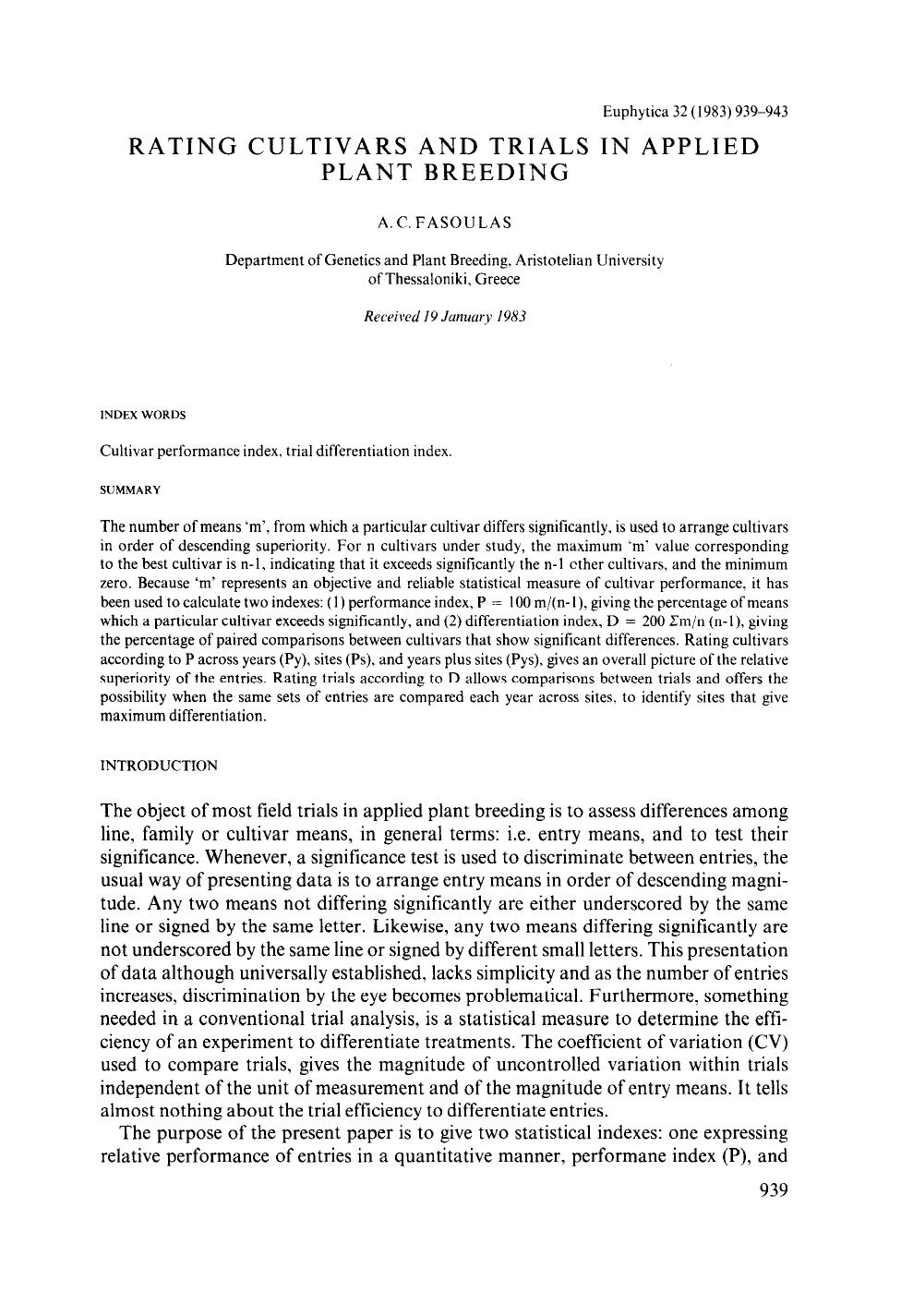 Rating cultivars and trials in applied plant breeding by Unknown