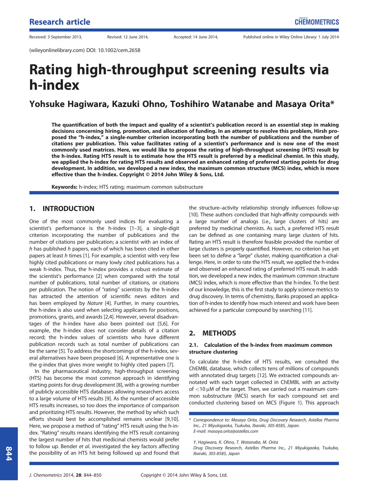 Rating high-throughput screening results via h-index by Yohsuke Hagiwara & Kazuki Ohno & Toshihiro Watanabe & Masaya Orita