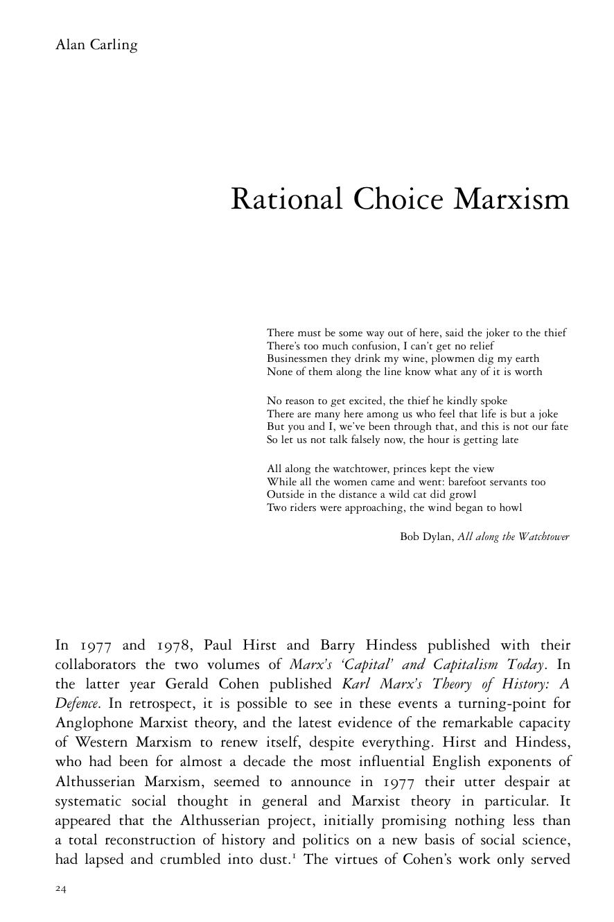 Rational Choice Marxism by Alan Carling