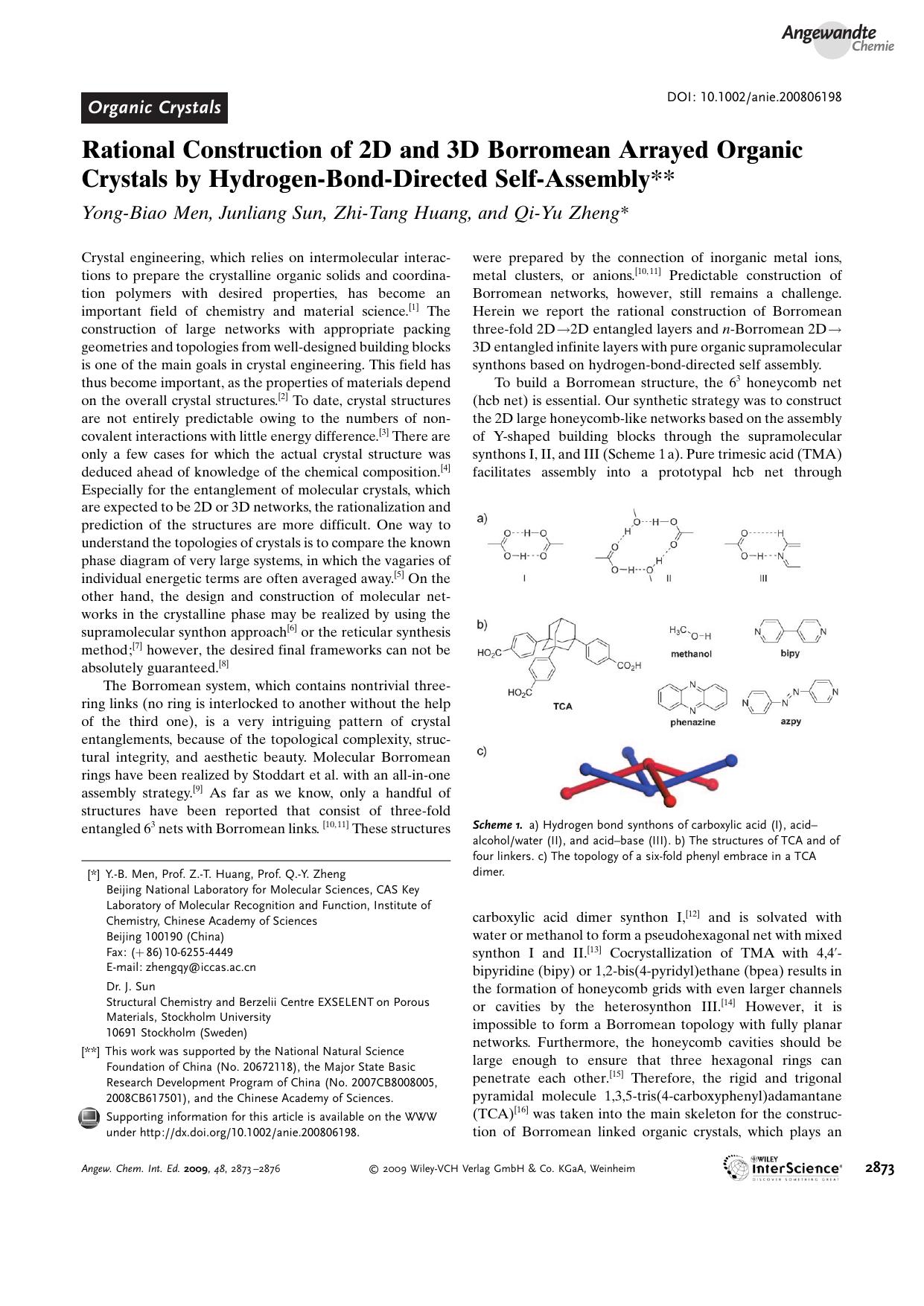 Rational Construction of 2D and 3D Borromean Arrayed Organic Crystals by Hydrogen-Bond-Directed Self-Assembly by Unknown