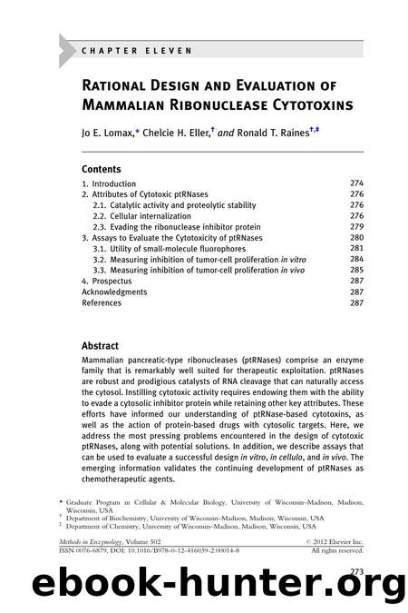 Rational Design and Evaluation of Mammalian Ribonuclease Cytotoxins by Jo E. Lomax & Chelcie H. Eller & Ronald T. Raines