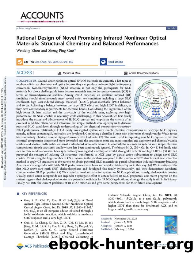 Rational Design of Novel Promising Infrared Nonlinear Optical Materials: Structural Chemistry and Balanced Performances by Wenfeng Zhou & Sheng-Ping Guo