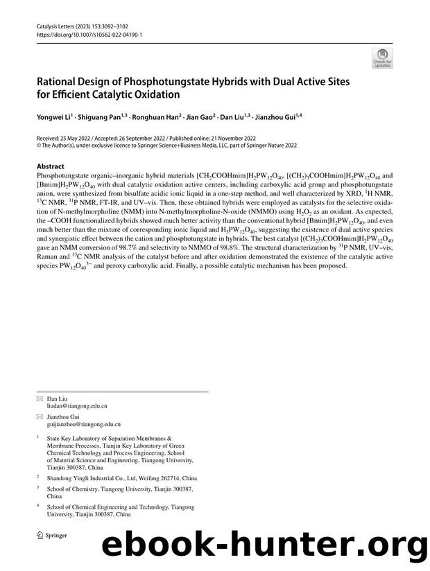 Rational Design of Phosphotungstate Hybrids with Dual Active Sites for Efficient Catalytic Oxidation by Yongwei Li & Shiguang Pan & Ronghuan Han & Jian Gao & Dan Liu & Jianzhou Gui