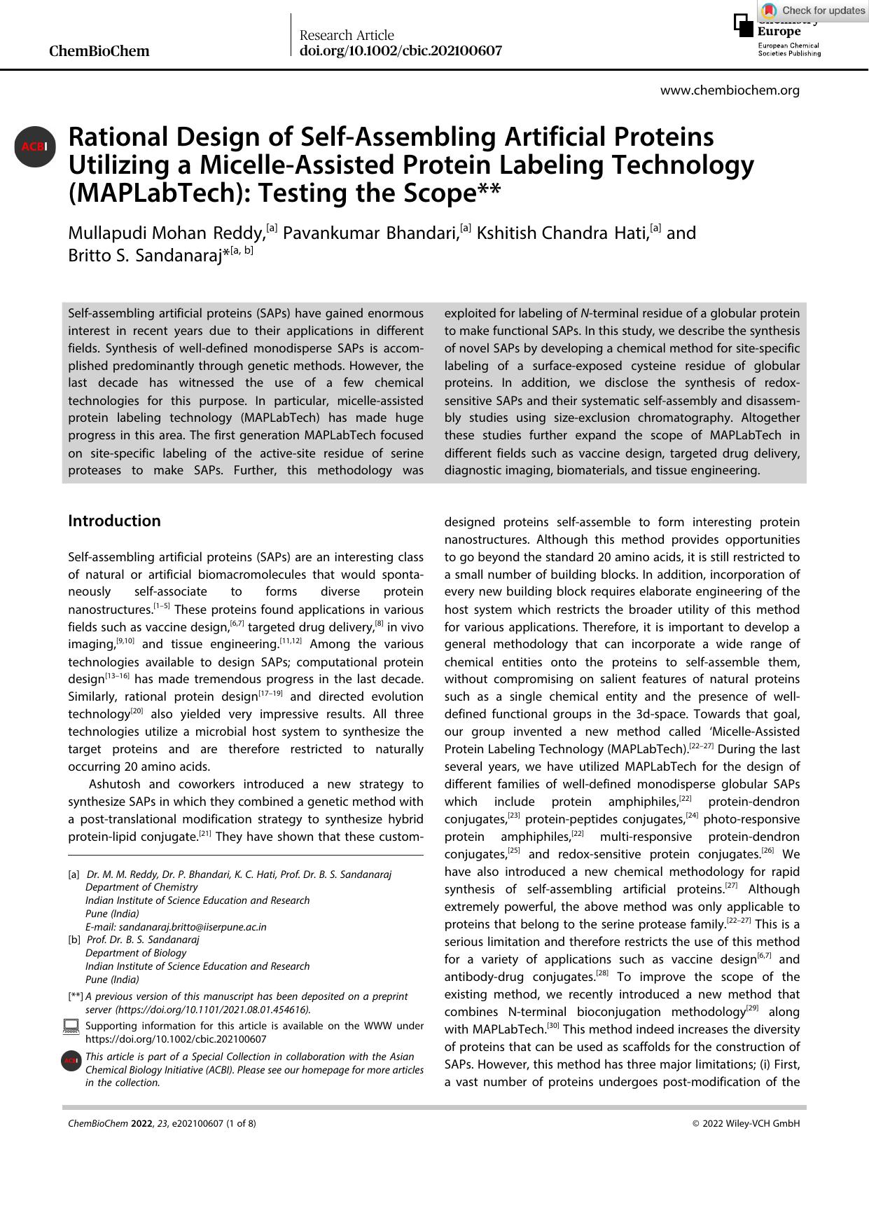 Rational Design of SelfâAssembling Artificial Proteins Utilizing a MicelleâAssisted Protein Labeling Technology (MAPLabTech): Testing the Scope** by Unknown
