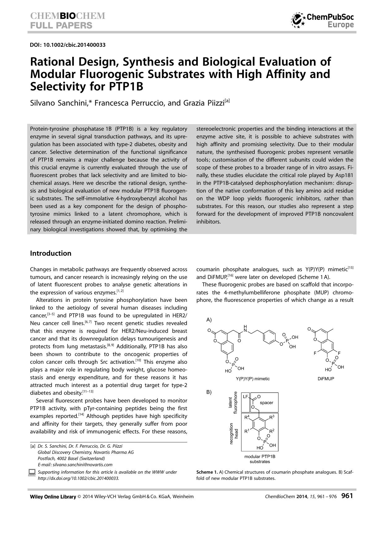 Rational Design, Synthesis and Biological Evaluation of Modular Fluorogenic Substrates with High Affinity and Selectivity for PTP1B by Unknown
