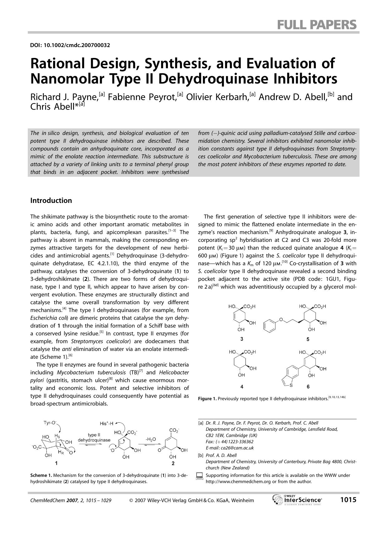 Rational Design, Synthesis, and Evaluation of Nanomolar Type II Dehydroquinase Inhibitors by Unknown