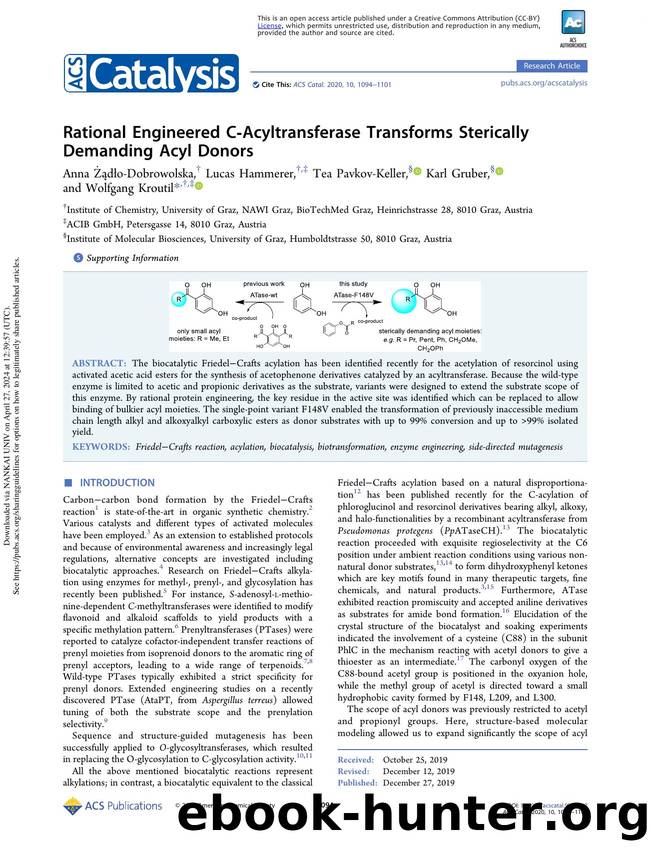 Rational Engineered C-Acyltransferase Transforms Sterically Demanding Acyl Donors by Anna Żądło-Dobrowolska Lucas Hammerer Tea Pavkov-Keller Karl Gruber & Wolfgang Kroutil