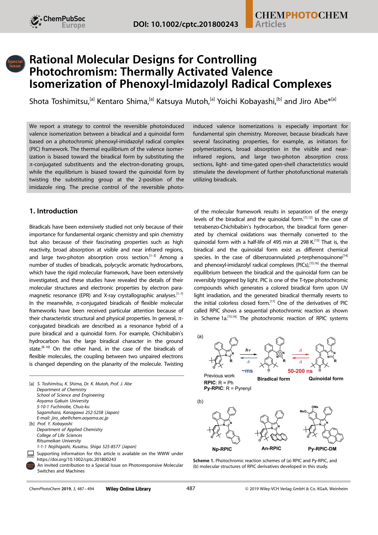 Rational Molecular Designs for Controlling Photochromism: Thermally Activated Valence Isomerization of PhenoxylâImidazolyl Radical Complexes by Unknown