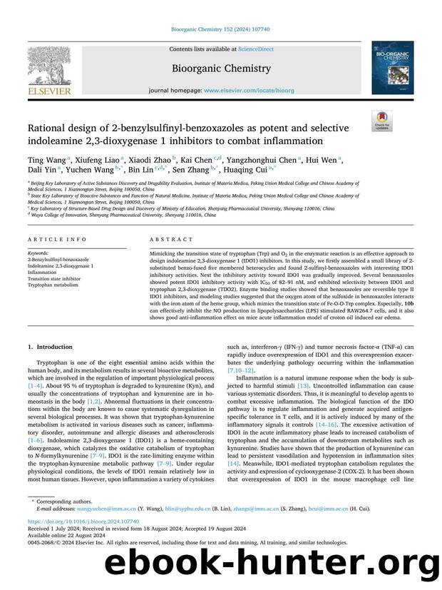 Rational design of 2-benzylsulfinyl-benzoxazoles as potent and selective indoleamine 2,3-dioxygenase 1 inhibitors to combat inflammation by unknow