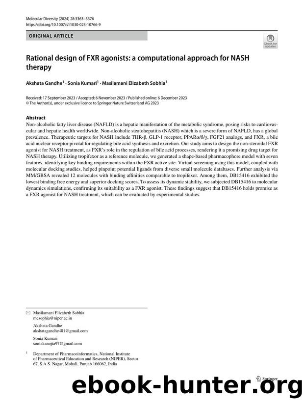 Rational design of FXR agonists: a computational approach for NASH therapy by Akshata Gandhe & Sonia Kumari & Masilamani Elizabeth Sobhia
