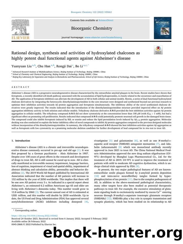 Rational design, synthesis and activities of hydroxylated chalcones as highly potent dual functional agents against Alzheimer's disease by Yuanyuan Liu & Chu Han & Rongji Dai & Bo Li