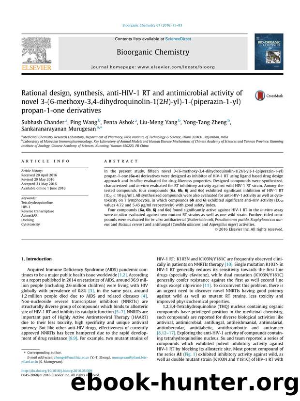 Rational design, synthesis, anti-HIV-1 RT and antimicrobial activity of novel 3-(6-methoxy-3,4-dihydroquinolin-1(2H)-yl)-1-(piperazin-1-yl)propan-1-one derivatives by unknow