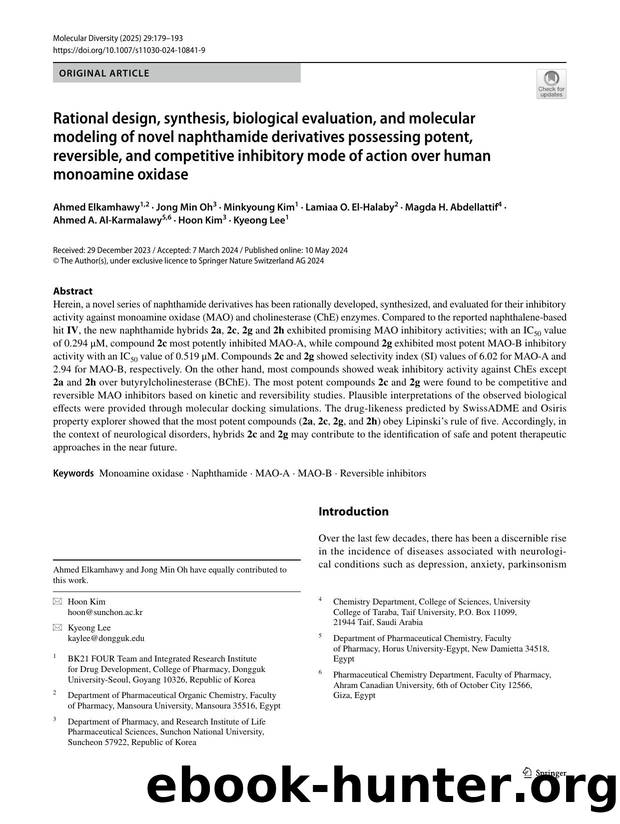Rational design, synthesis, biological evaluation, and molecular modeling of novel naphthamide derivatives possessing potent, reversible, and competitive inhibitory mode of action  by unknow