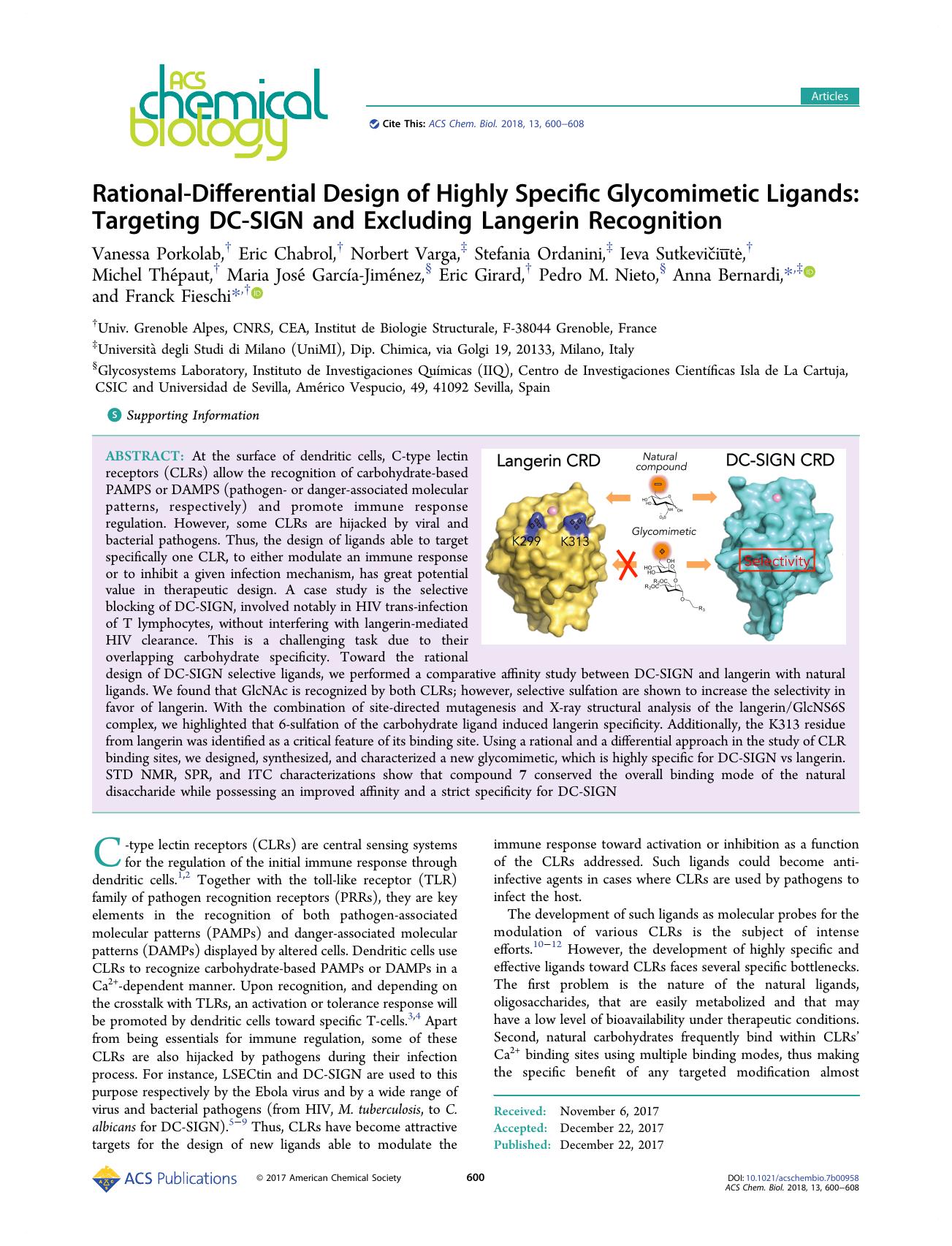Rational-Differential Design of Highly Specific Glycomimetic Ligands: Targeting DC-SIGN and Excluding Langerin Recognition by unknow