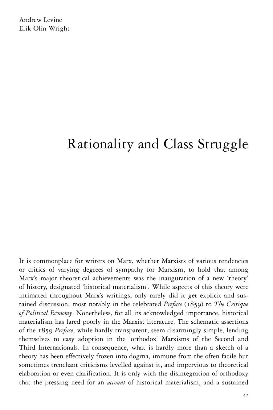 Rationality and Class Struggle by Andrew Levine & Erik Olin Wright