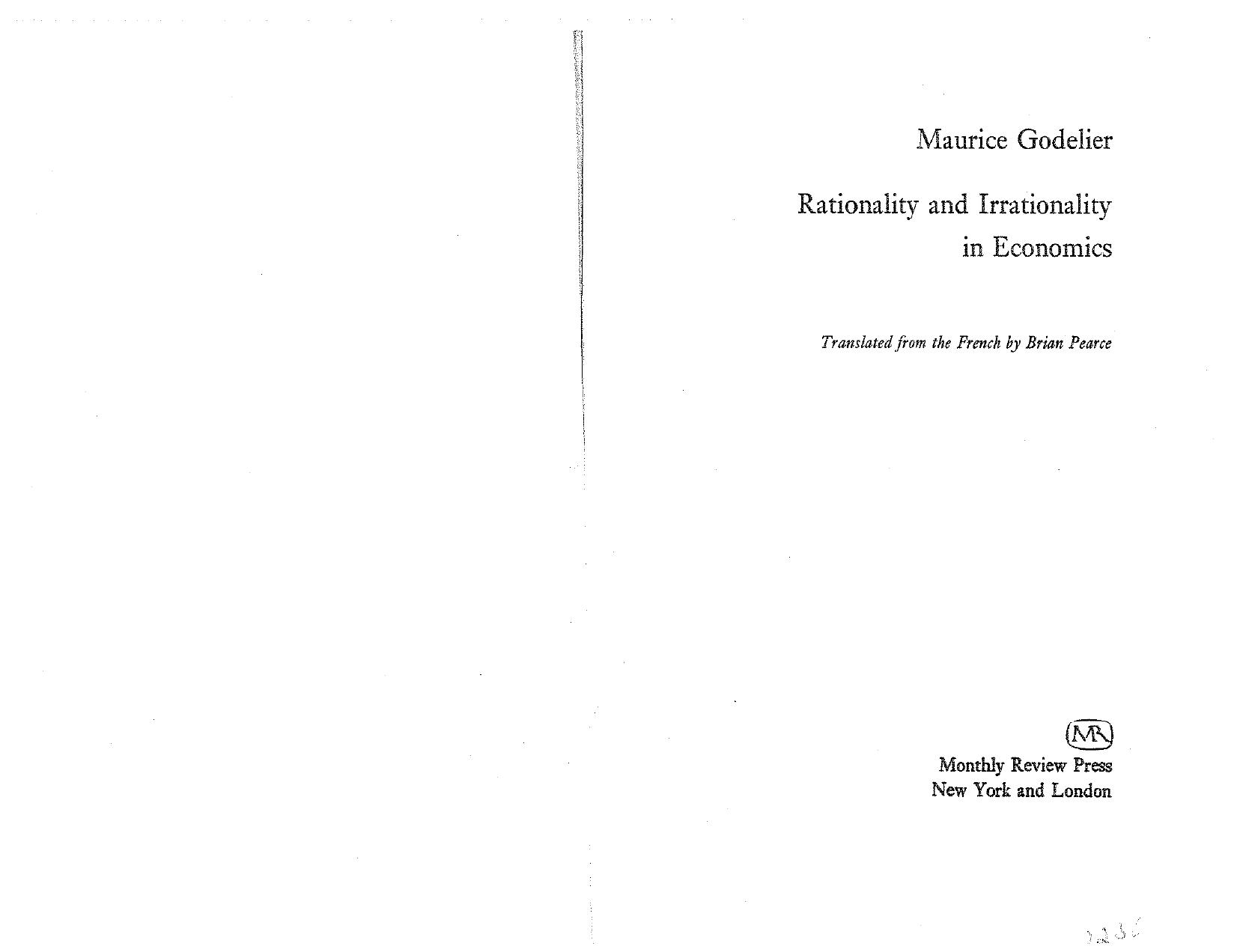 Rationality and Irrationality in Economics by Maurice Godelier