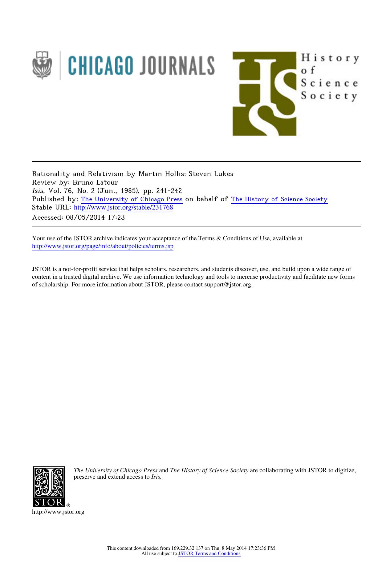 Rationality and Relativism by Martin Hollis; Steven Lukes by Unknown