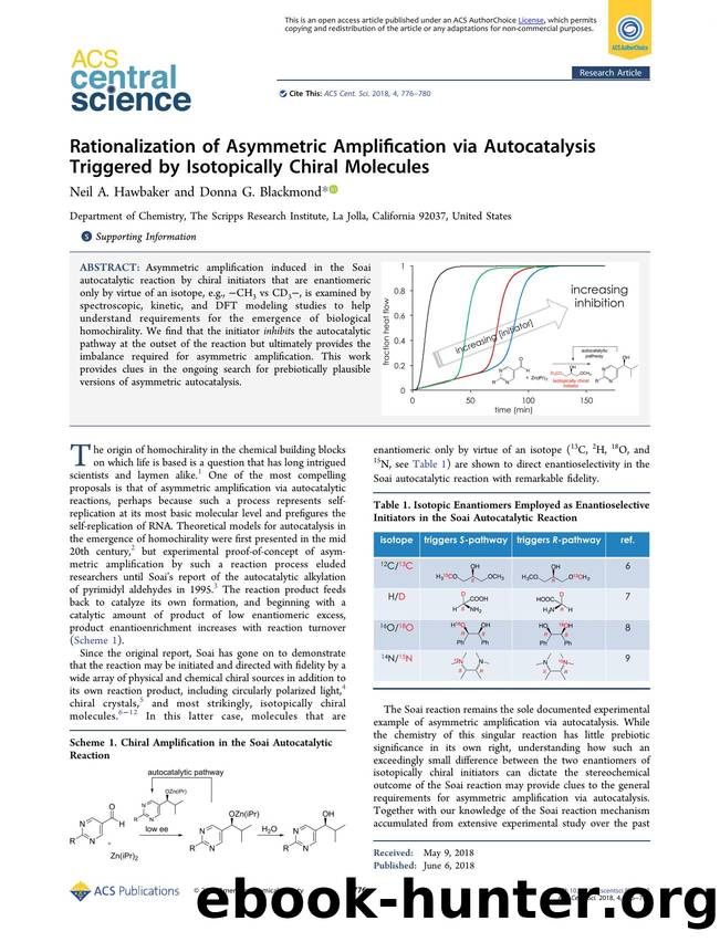 Rationalization of Asymmetric Amplification via Autocatalysis Triggered by Isotopically Chiral Molecules by Neil A. Hawbaker & Donna G. Blackmond (ORCID: 0000-0001-9829-8375)