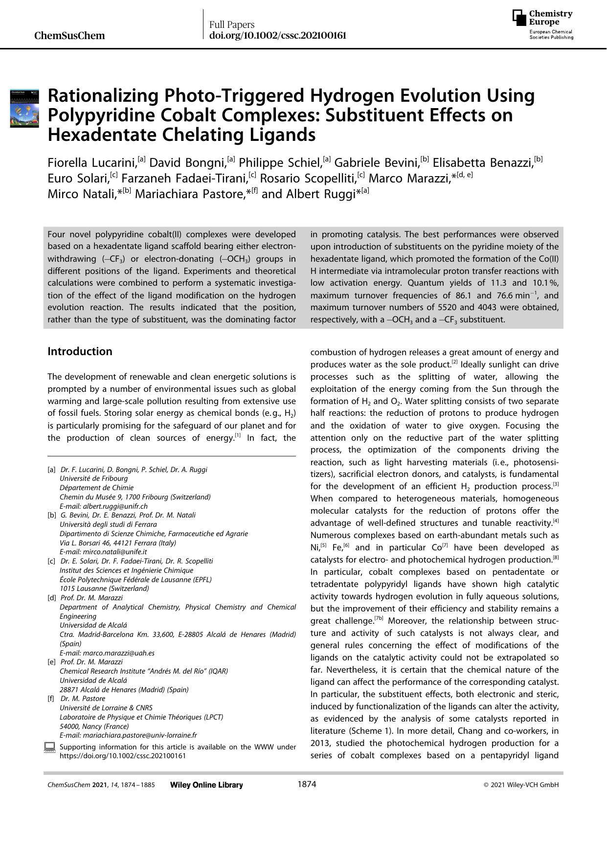 Rationalizing PhotoâTriggered Hydrogen Evolution Using Polypyridine Cobalt Complexes: Substituent Effects on Hexadentate Chelating Ligands by Unknown